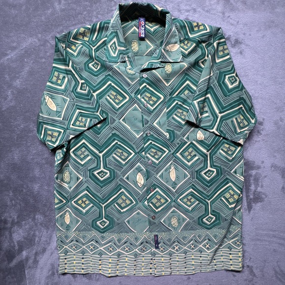 Other - VTG WILLIE ESCO Men XL Green Turtle Fish Abstract Print Button-Up Hawaiian Shirt